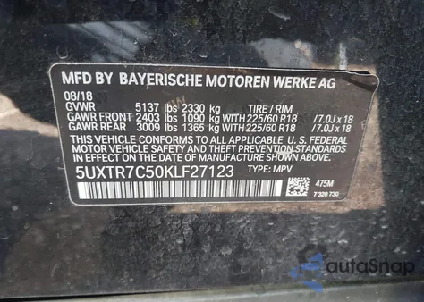 2019 BMW X3 Sdrive30I from USA, damaged, VIN 5UXTR7C50KLF27123